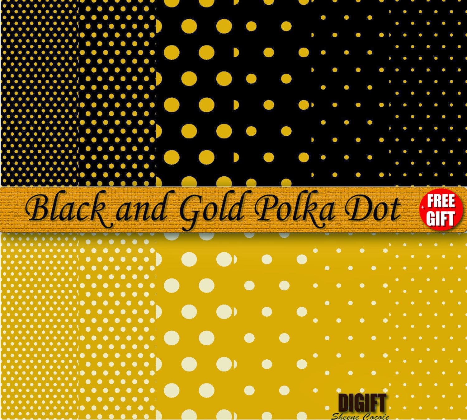 Instant Black And Gold Polka Dots Digital Sheets For