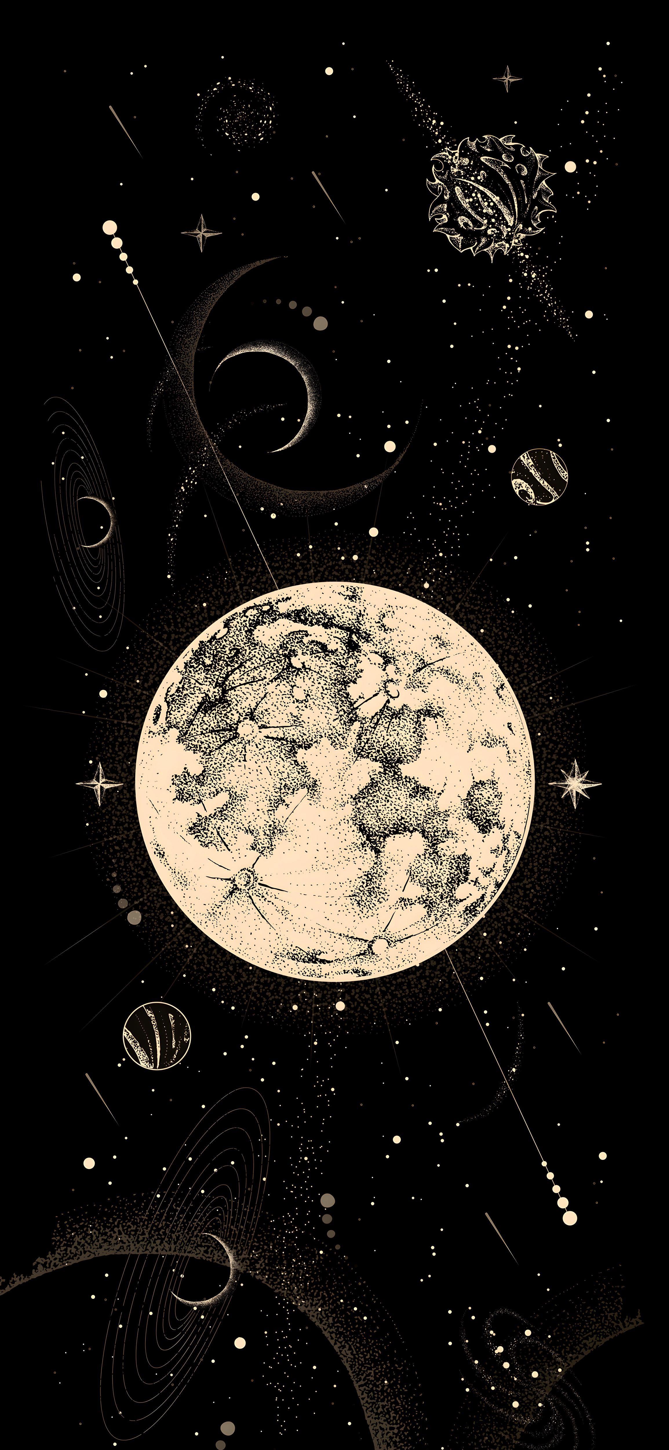 Vintage Moon Space Wallpaper R AmoledBackground