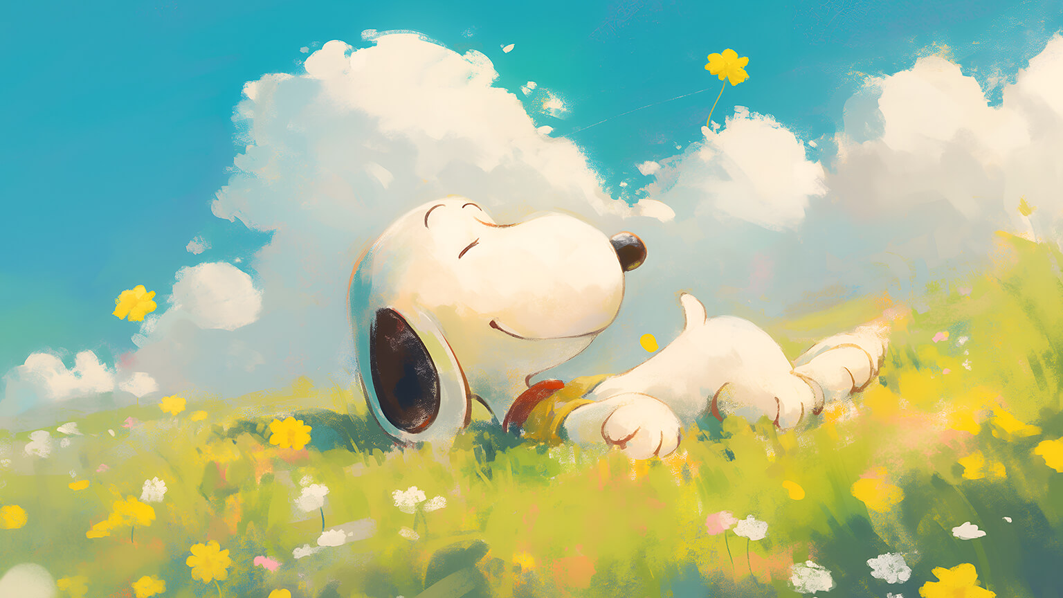 Snoopy Lying On Grass Desktop Wallpaper