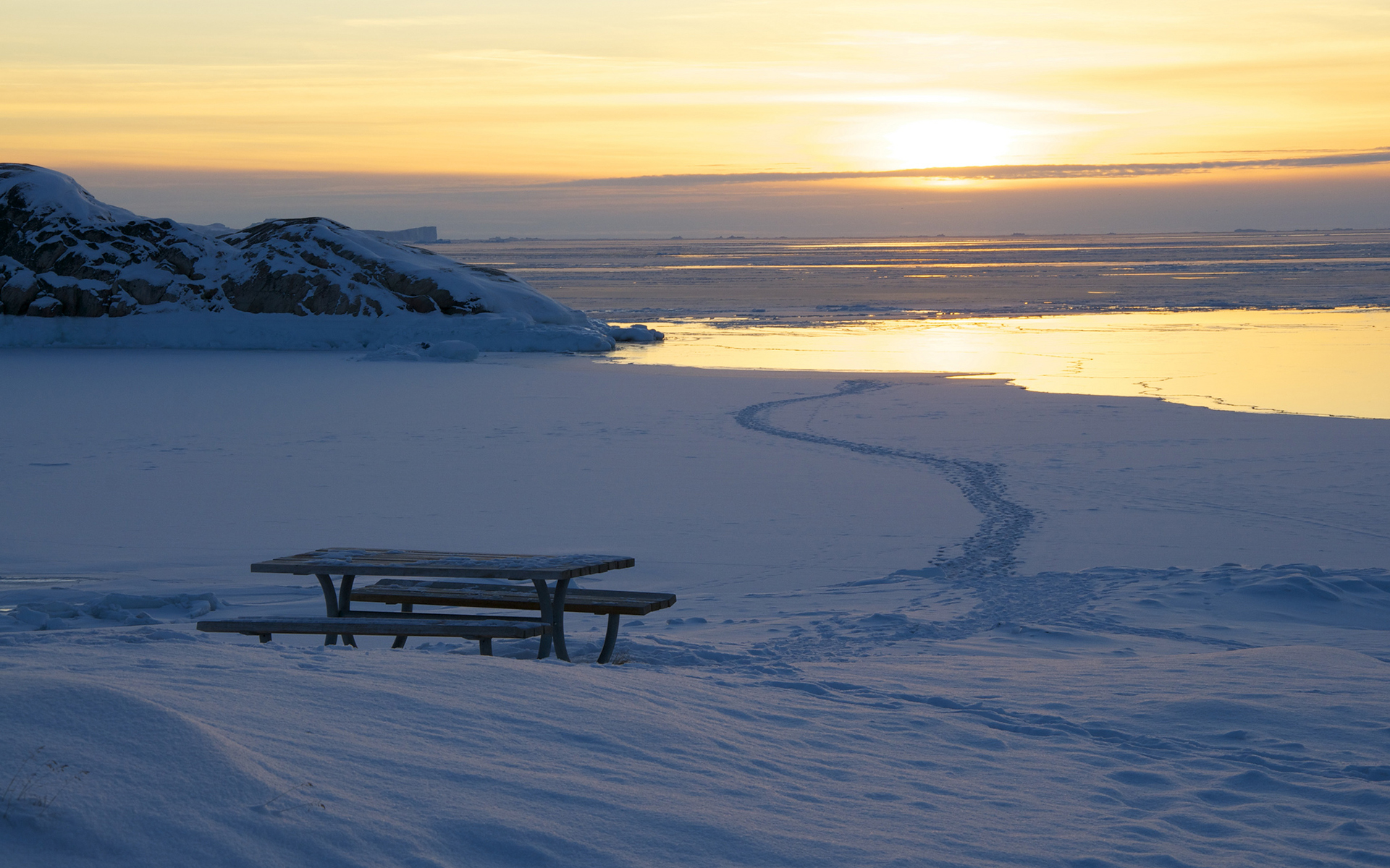 Table Snow Landscape Sunset Ocean Sea Reflection Winter Landscapes