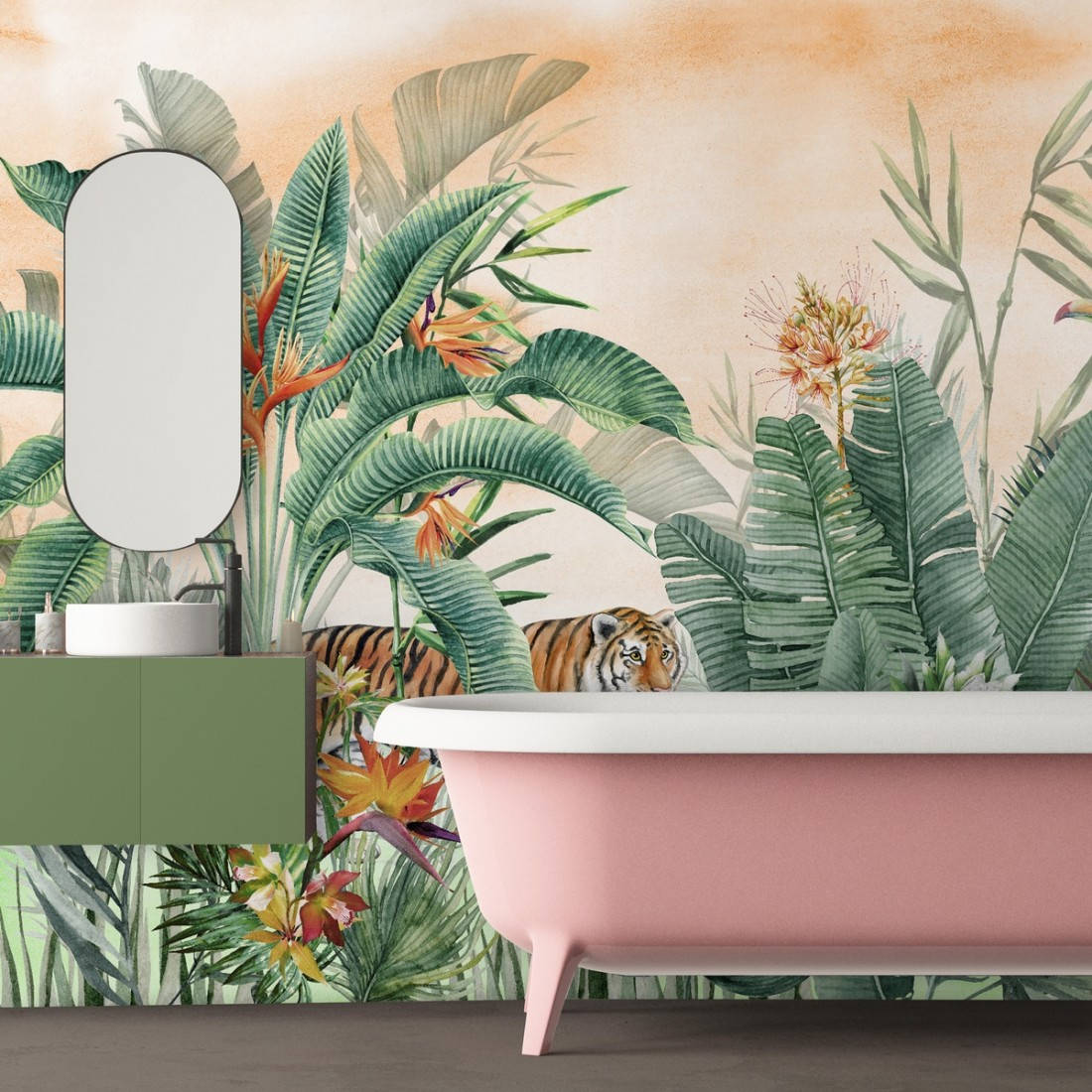 Pink Bathtub Tropical Wallpaper