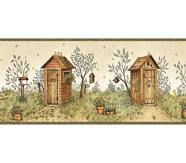 Garden Outhouses Wallpaper Border Rustic Country Primitive