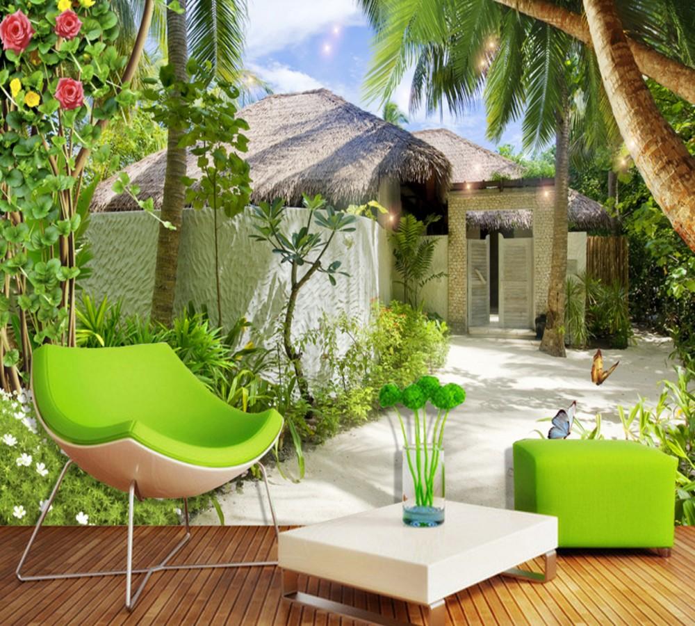 Custom 3D Fresh Cottage TV Background Mural Garden Leisure