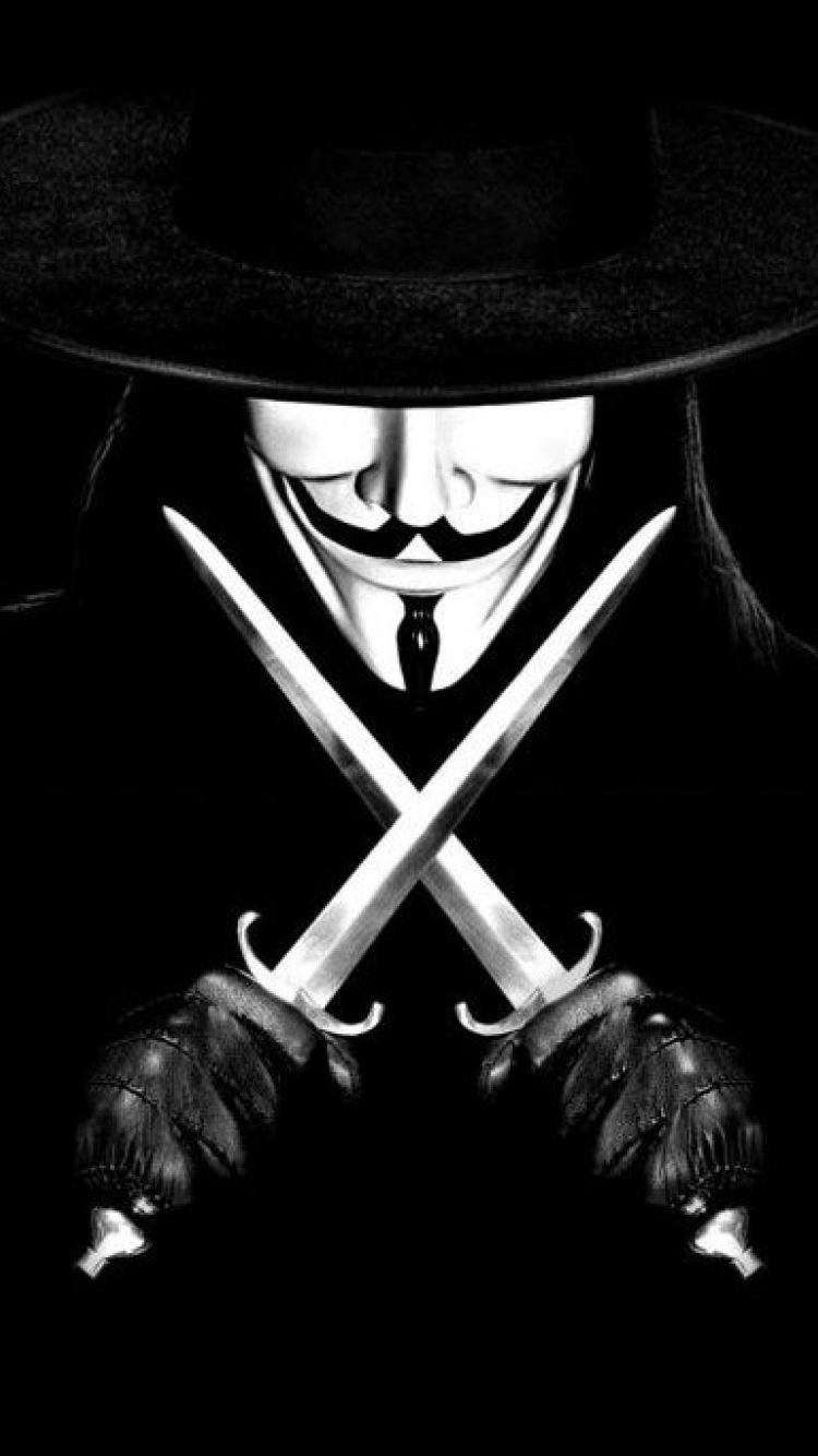 Anonymous Mask Wallpaper with Hat and Knife for iPhone 6 HD 750x1334