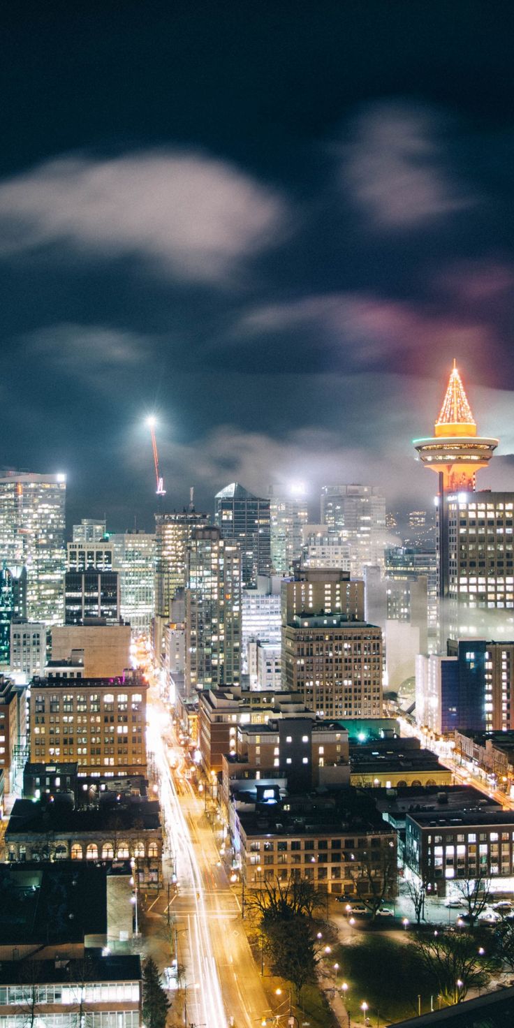 Canada City Night Cityscape Vancouver Wallpaper