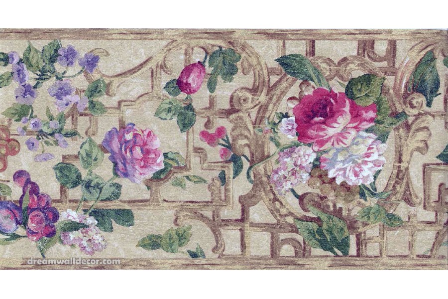 Pink Purple Flower Floral Wallpaper Border