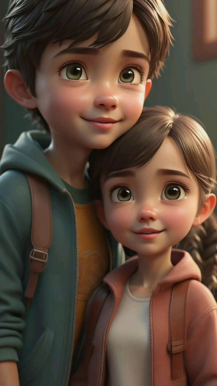 Cute Couple Cartoons 4k Wallpaper