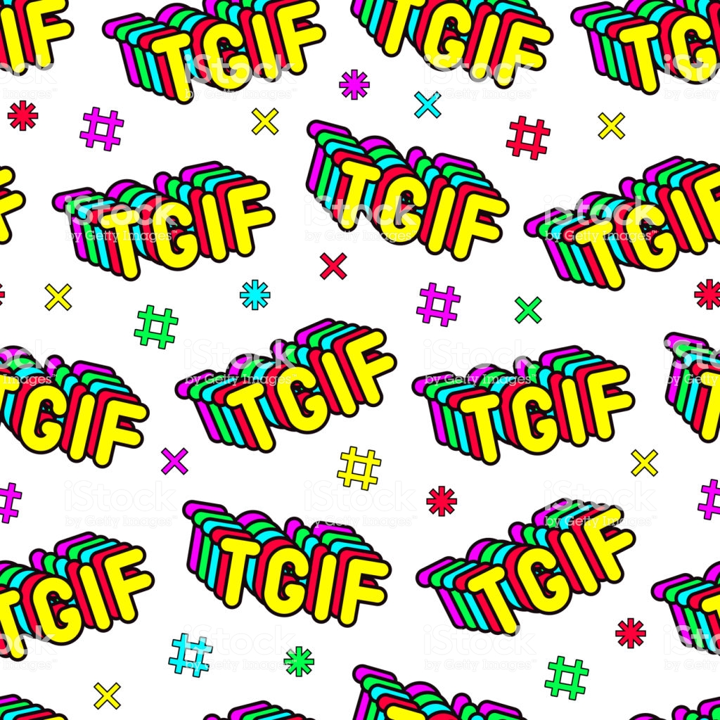 Seamless Pattern With Patches Words Tgif On White Background