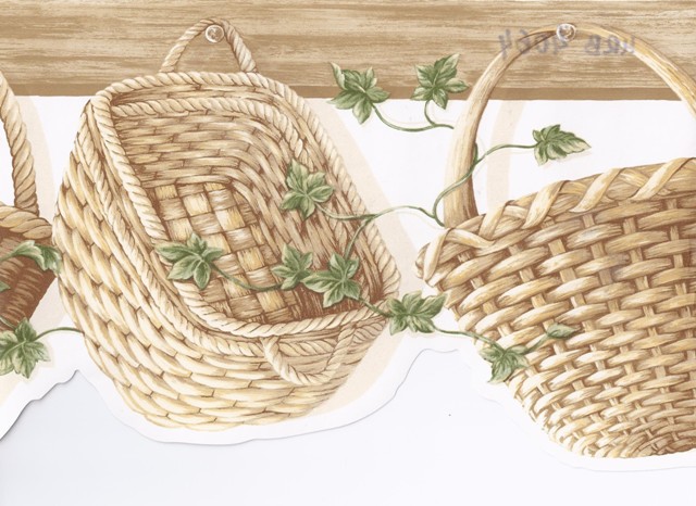 Wooden Weaved Baskets Wallpaper Border Kitchen Bathroom
