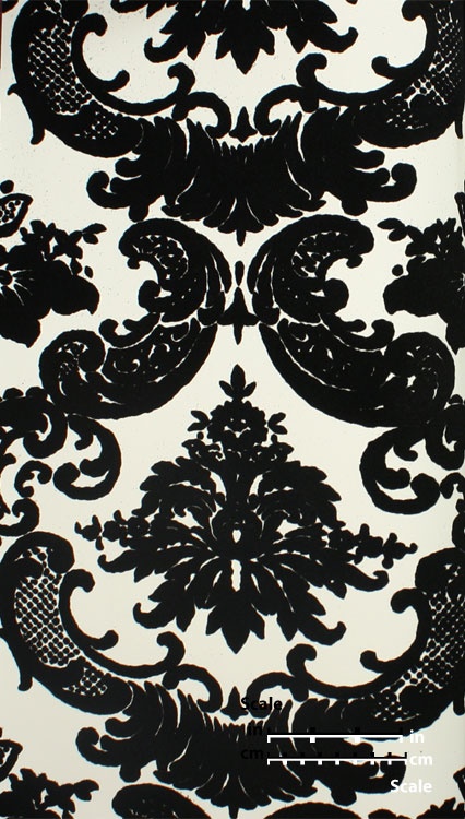 Wall Plush Flocked Wallpaper Classical Damask White Black Velvet