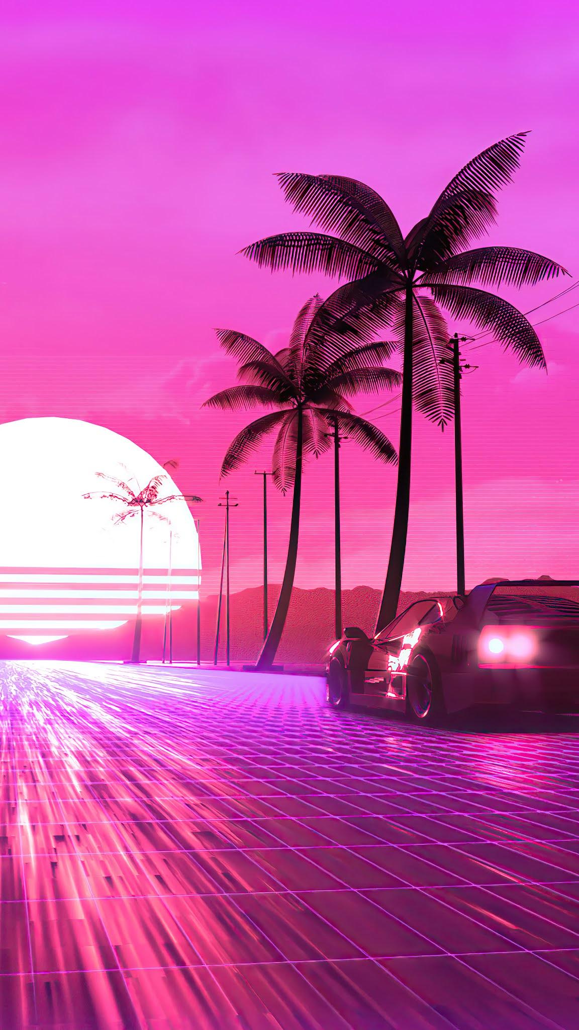 Car Outrun Synthwave Scenery Digital Art Mobile Wallpaper HD