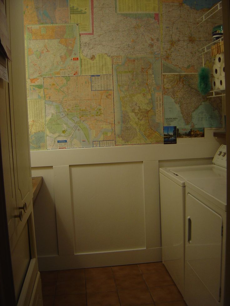 Faux Wainscoting Vintage Map Wallpaper Attached With Clear Thumb