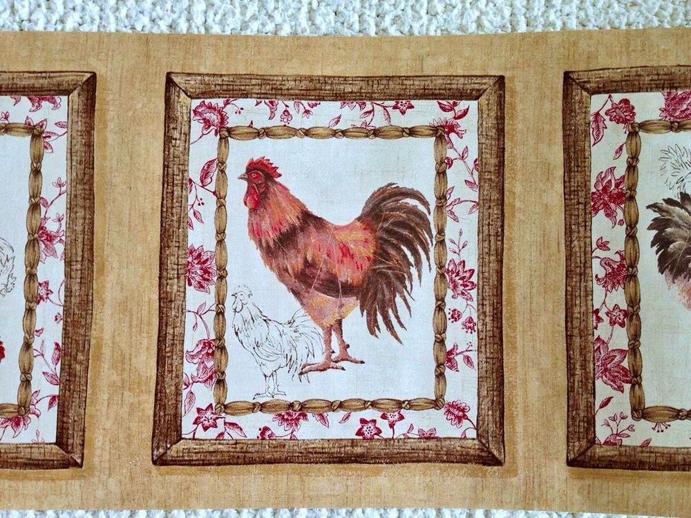 French Country Rooster Kitchen Dining Room Wallpaper Border