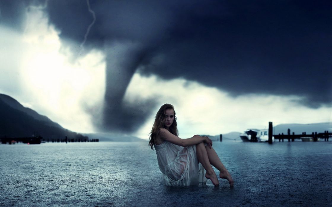 Women Storm Models Weather Tornadoes Photomanipulations Wallpaper