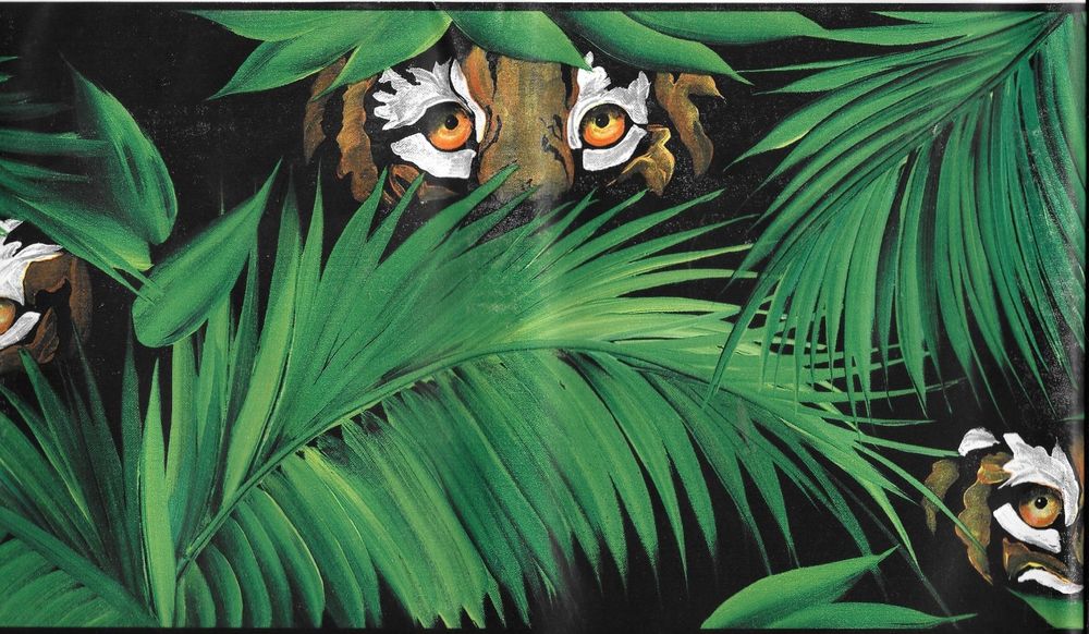 Donna Dewberry Tiger Eyes Jungle On Black Wallpaper Border
