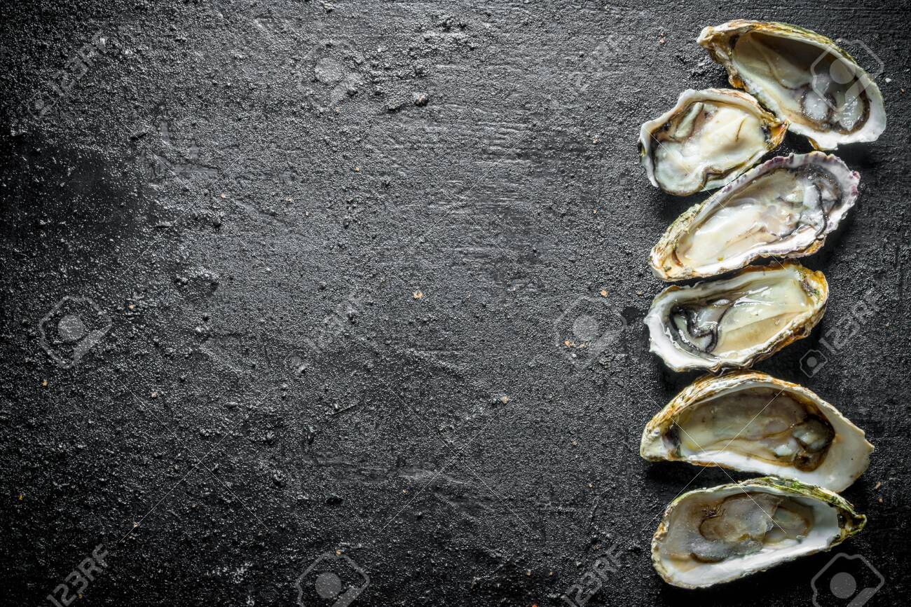 Free download Opened Raw Oysters On Black Rustic Background Stock Photo