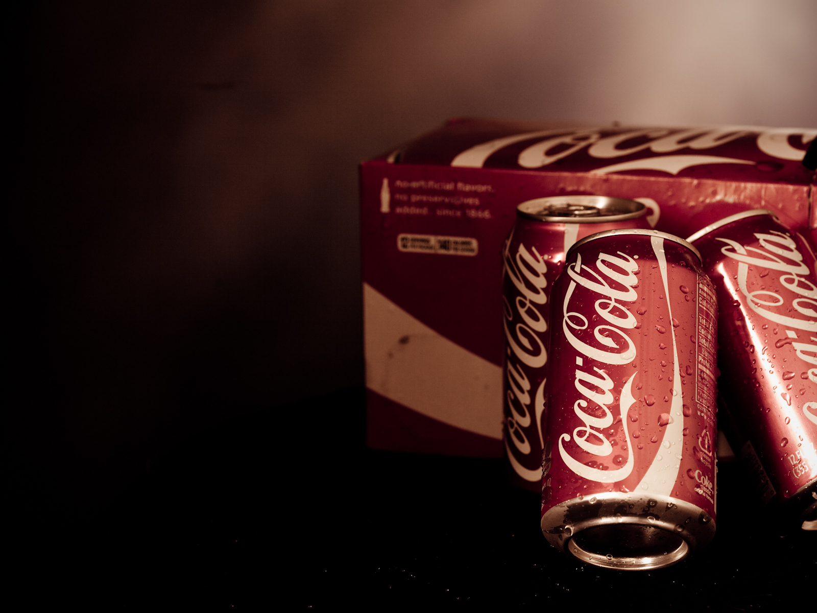 Cold Coca Cola Cans Water Drops HD Desktop Wallpaper
