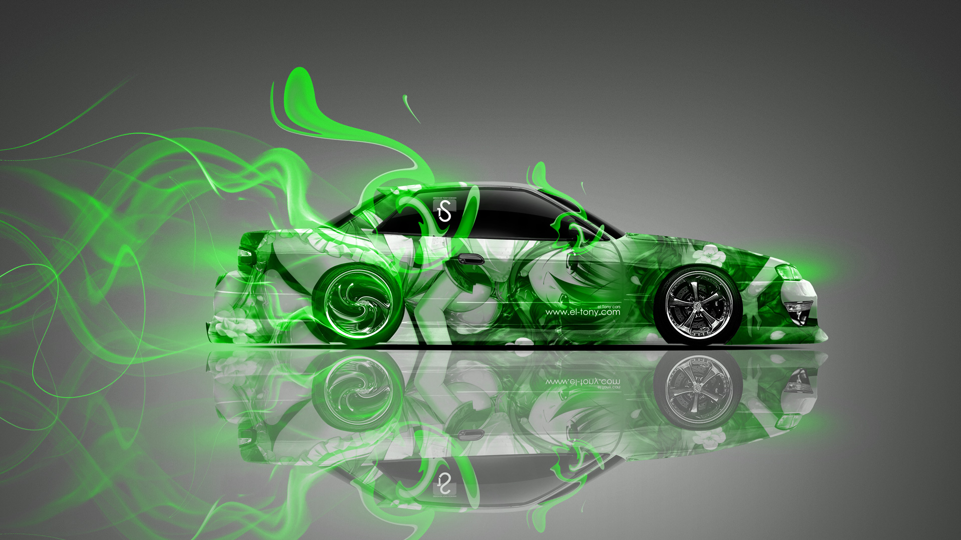 Nissan Silvia S13 JDM 240SX Drift Anime Aerography Green Smoke Car by