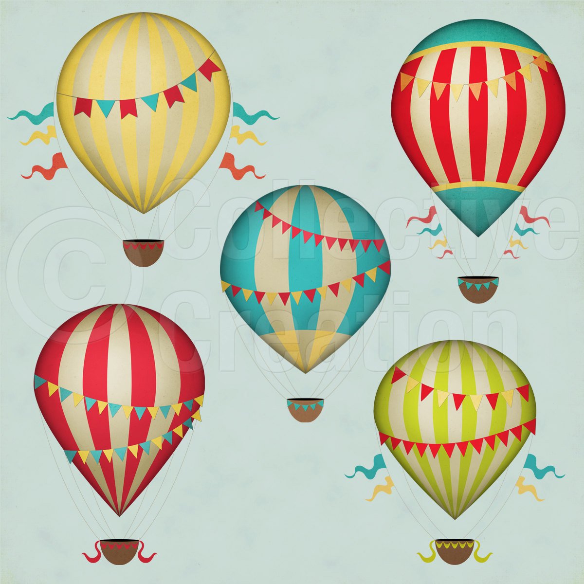 Vintage Hot Air Balloons Digital Clip Art By Collectivecreation