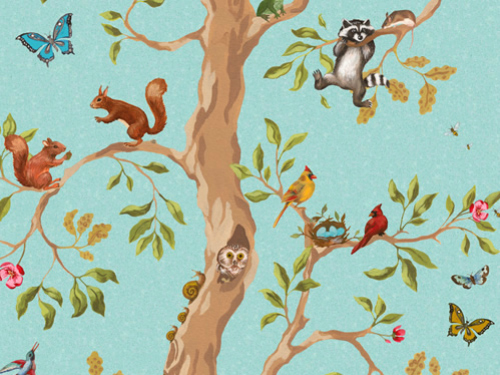 Woodland Forest Animals Wallpaper Mural in Green Gender Neutral Kids   Olive et Oriel