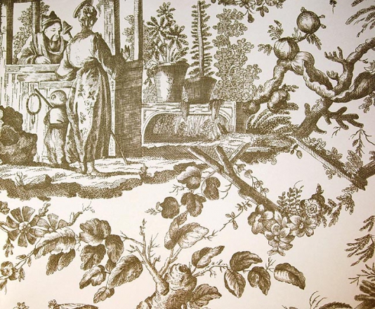 Toile Wallpaper Large Scale Chinese De Jouy In Brown