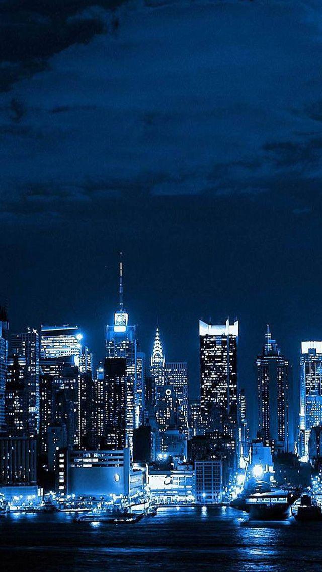 New York City Skyline Wallpaper Blue Aesthetic Dark Night