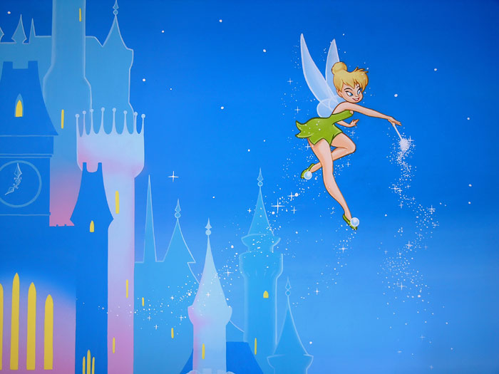 Peter Pan bedroom murals mural with Tinkerbell sprinkling fairy dust