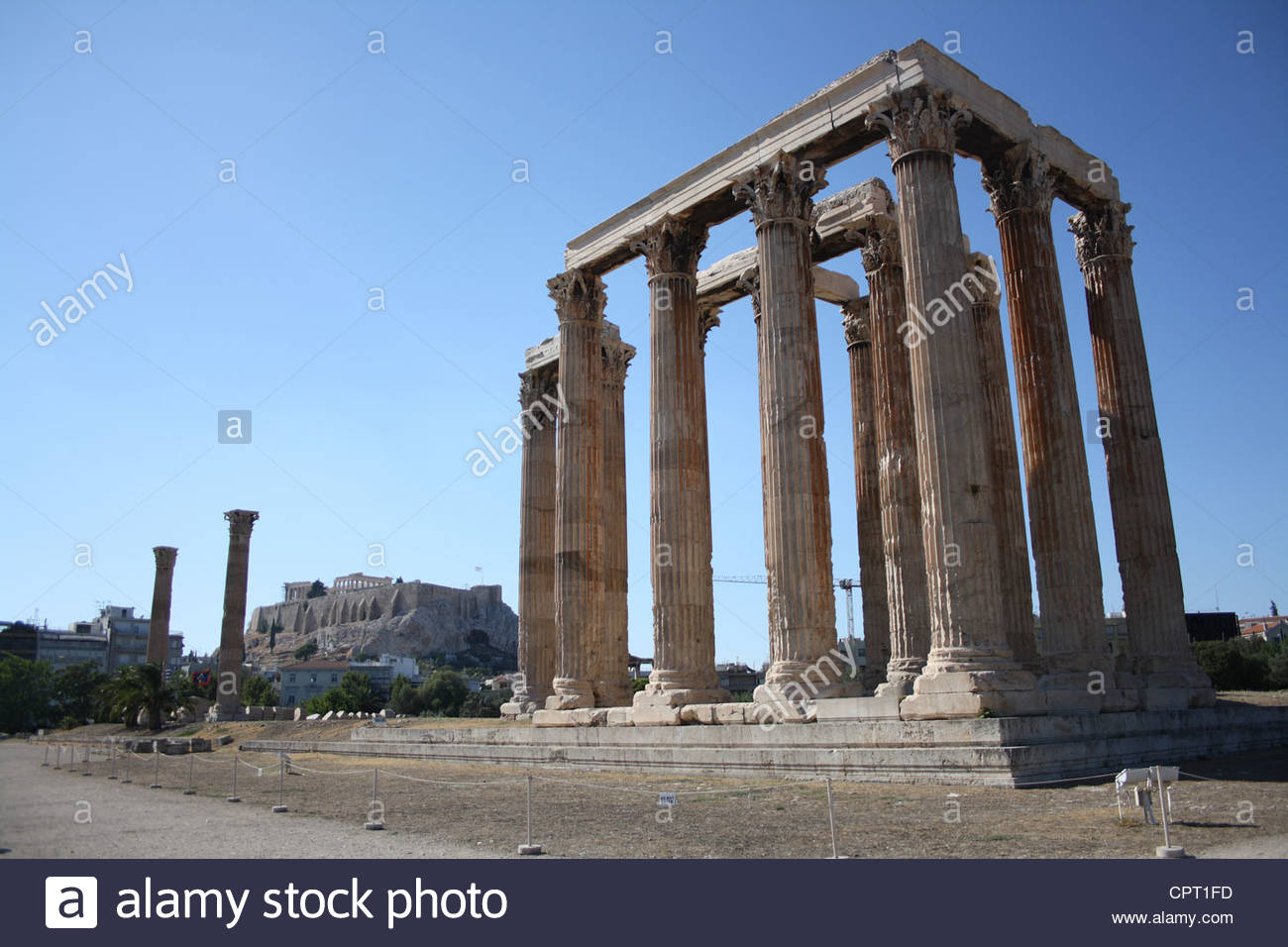 The Temple Of Zeus Olympia With Parthenon In Background