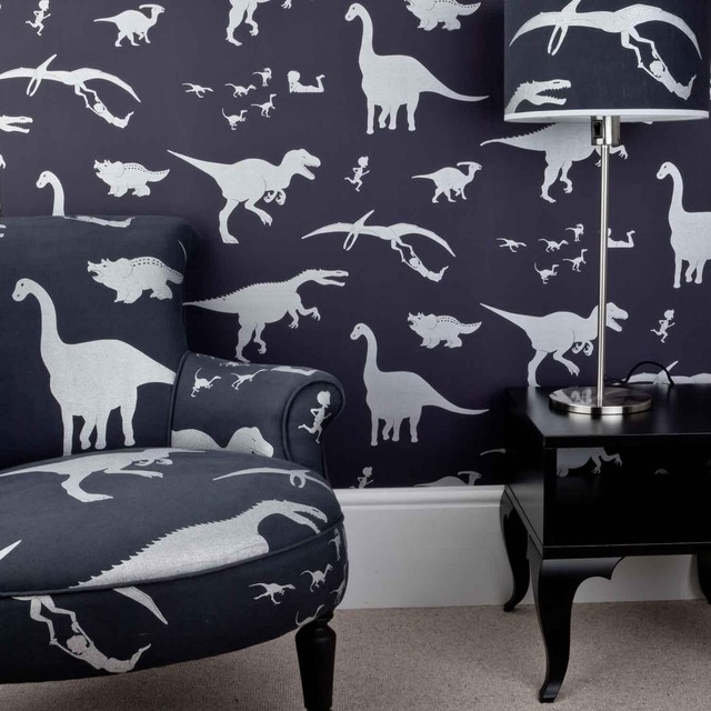 Purple And Silver Dinosaur Wallpaper For Children Modern