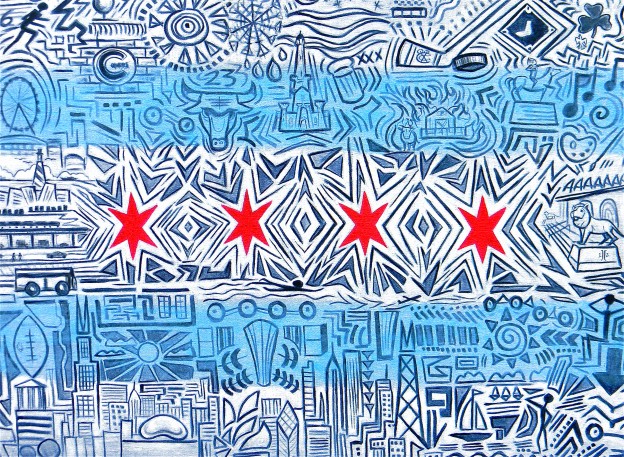 Chicago Flag Painting Pictographic chicago flag by