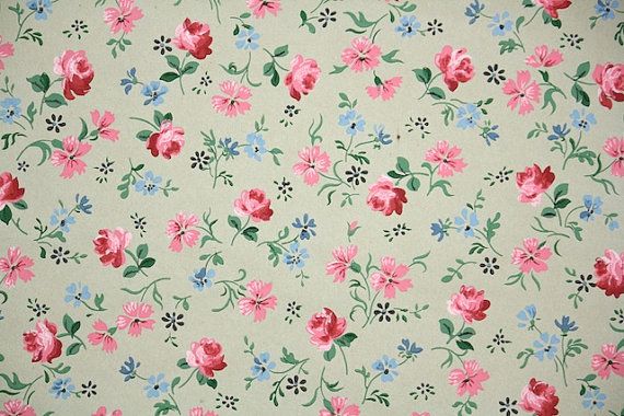 Floral Wallpaper With Pink Roses And Blue Flowers Raining Down By