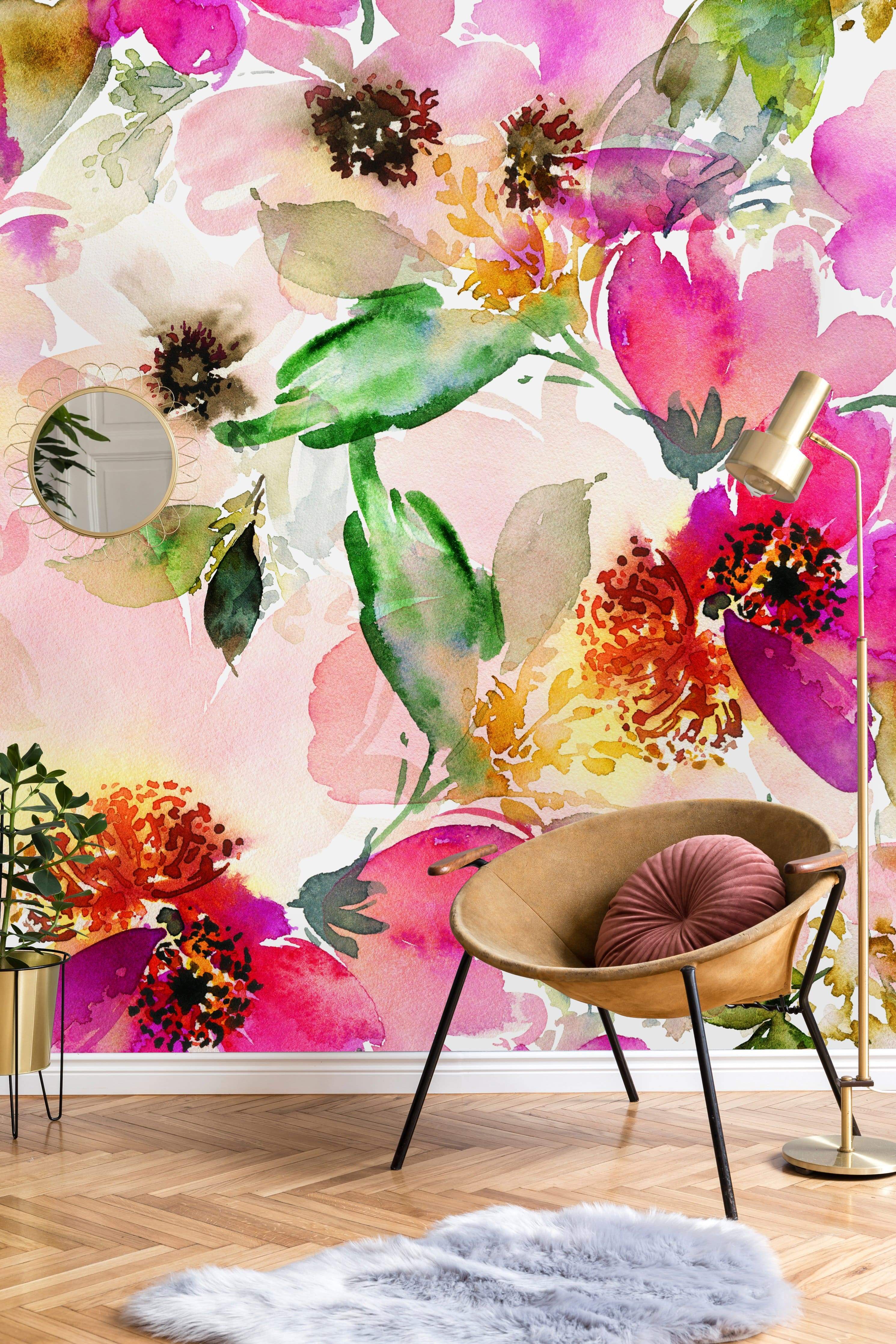 Summer Pattern With Watercolor Flowers Wallpaper Mural Uniqstiq