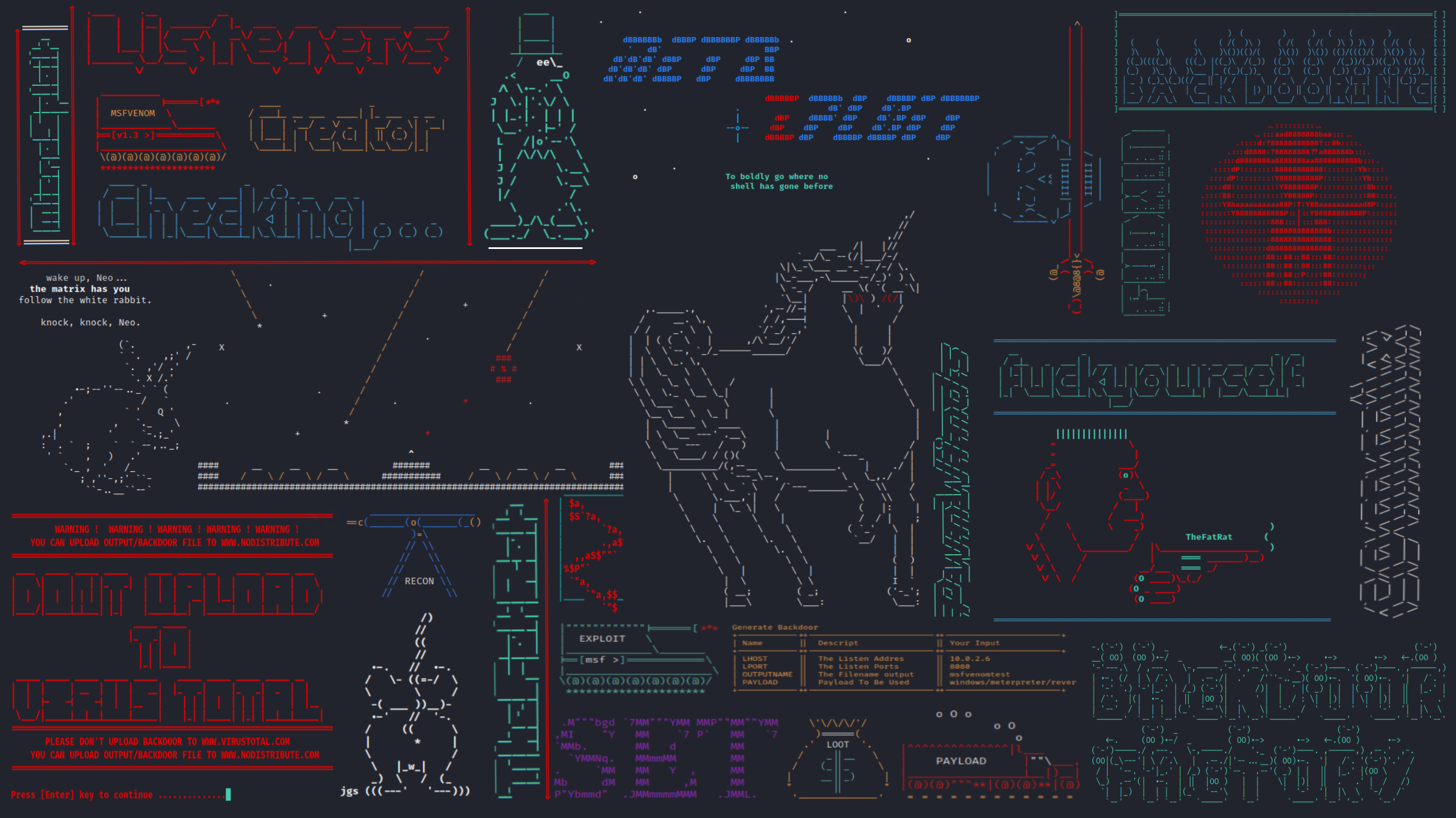 I made a wallpaper from the ASCII art from various programs r