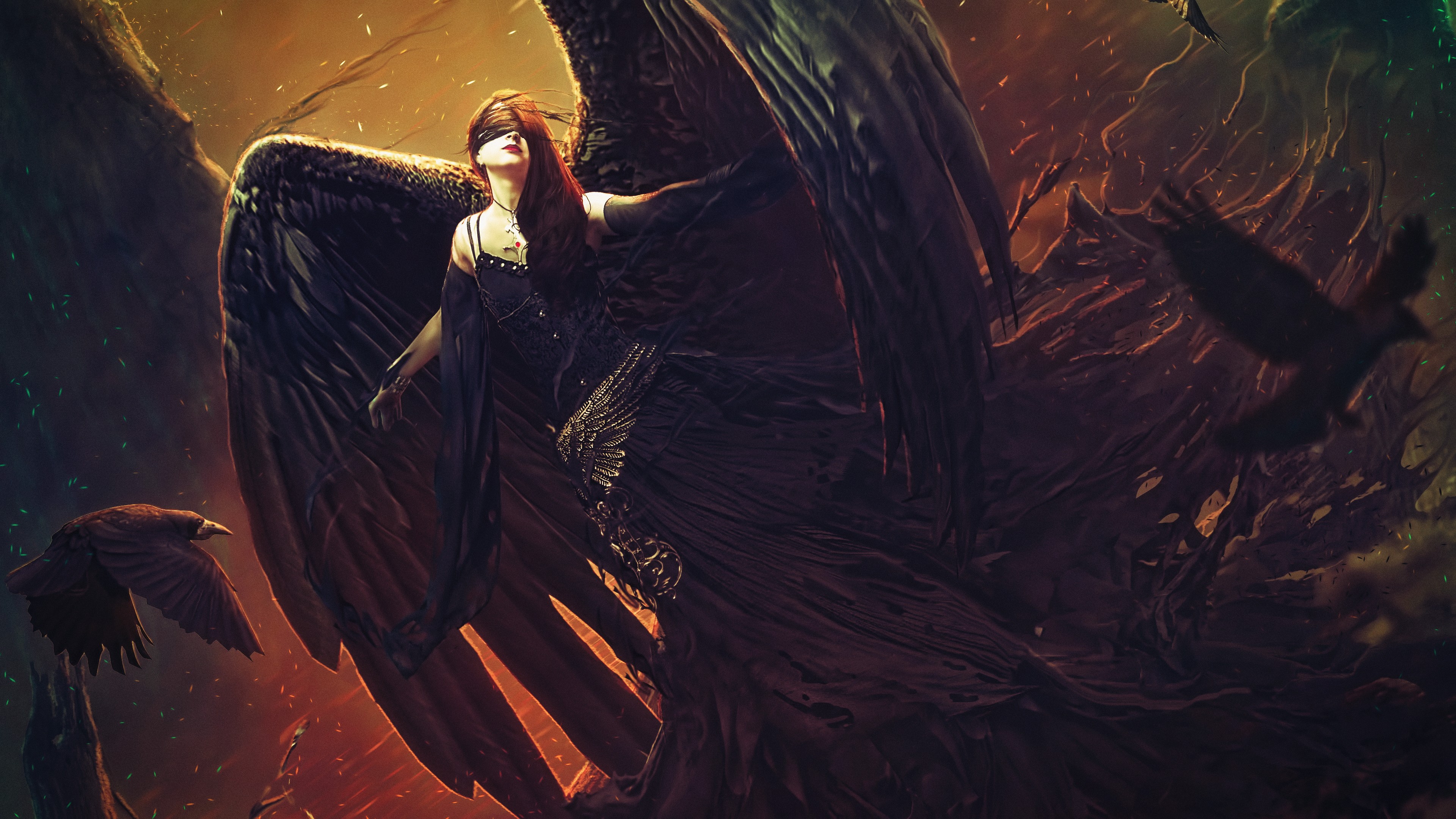 Angel Wings Warrior Girl Fantasy Art 4K Wallpaper iPhone HD Phone #6891k