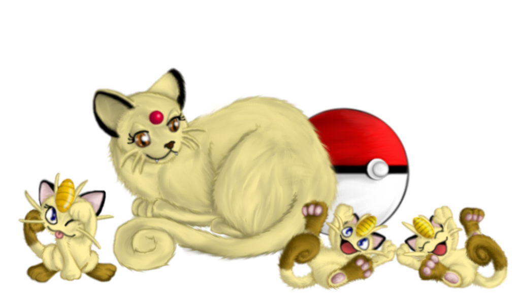 Pokemon Mama Persian And Meowth Kittens By Ravyn Karasu