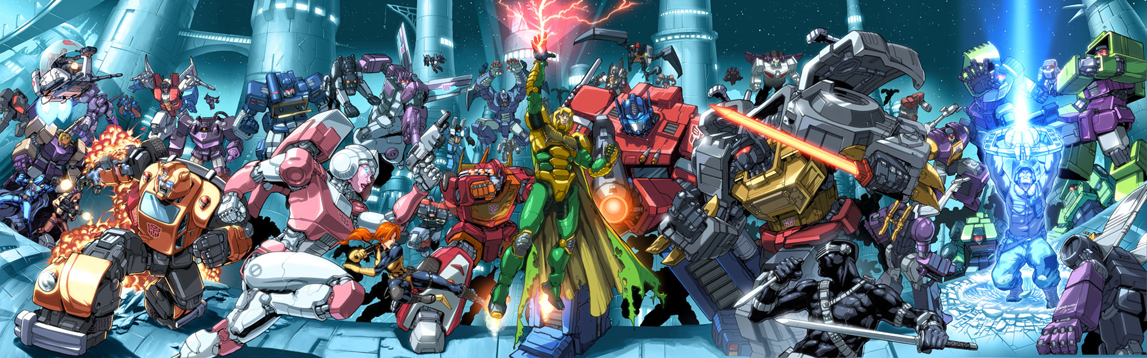 Dual Screen Gi Joe Vs Transformers Ics Superhero Weapons Wallpaper