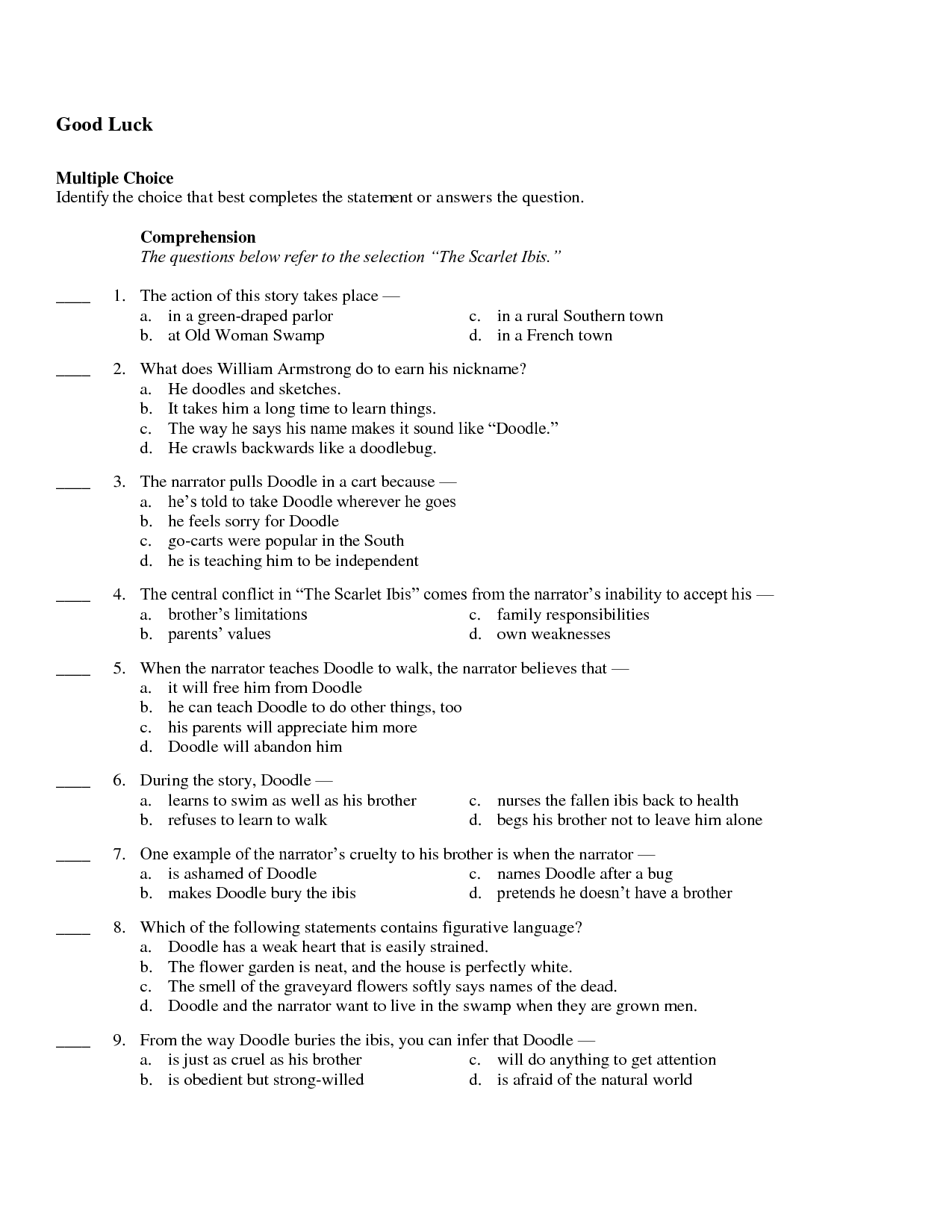 Famosos The Scarlet Ibis Worksheet Answersnfraganti