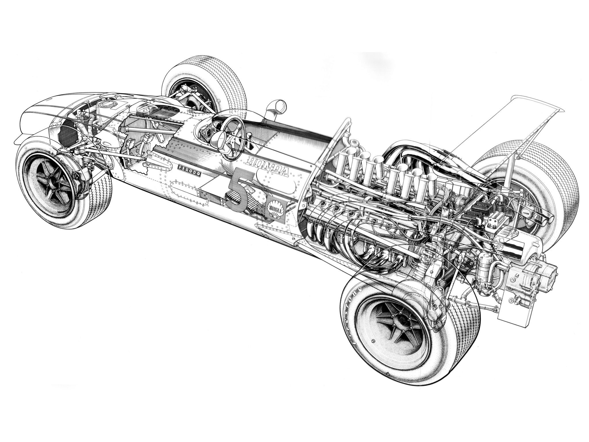 Honda Ra301 Illustrator Uncredited Cutaway Line Art
