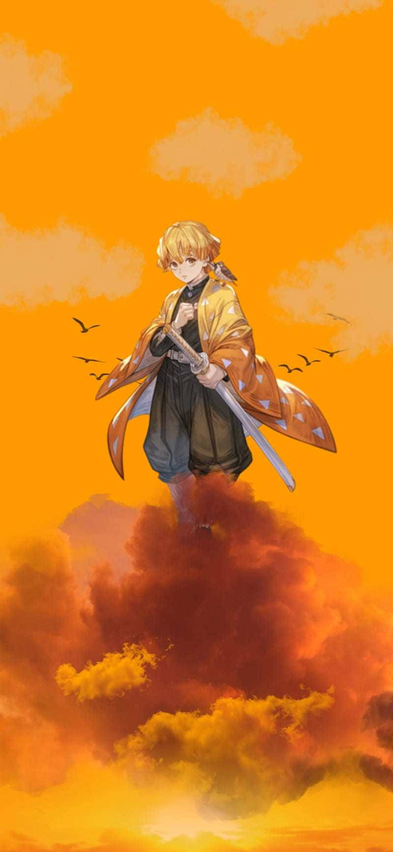 Cute Zenitsu On Orange Couds Fwr5tpsr4surispo Wallpaper