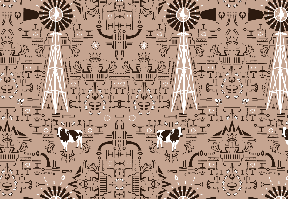 Cow And Windmill Surface Pattern Quagga Fabrics Wallpaper