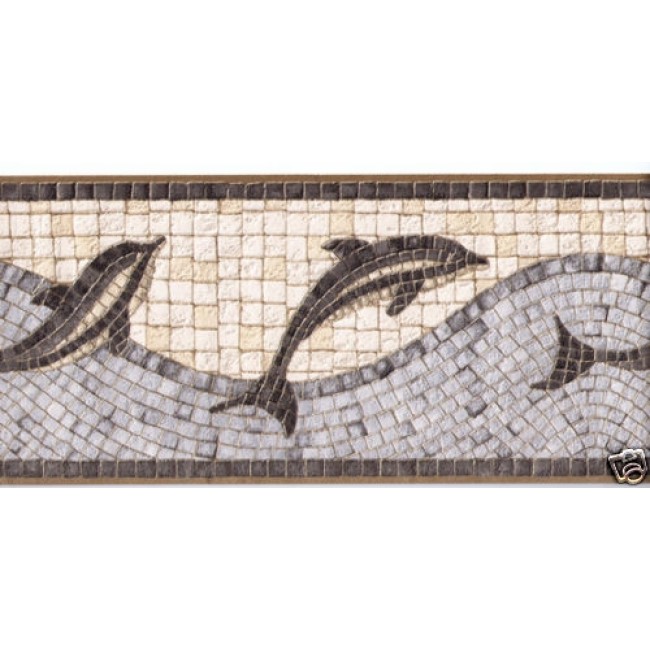 Dolphin Mosaic Tile Wave Wallpaper Border All Walls