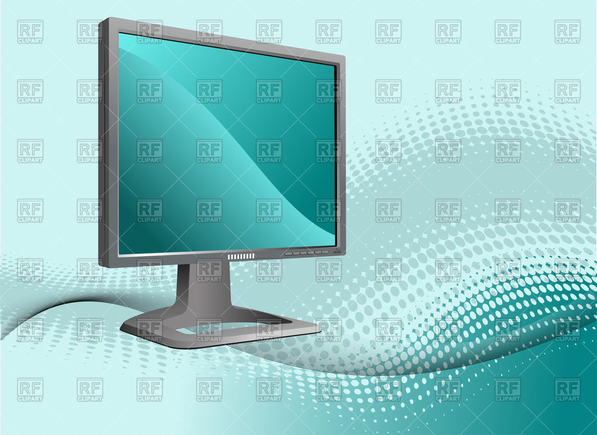 Blue dotted background with flat computer monitor Vector Image of
