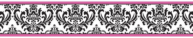 Isabella Hot Pink Black and White Damask Wallpaper Border