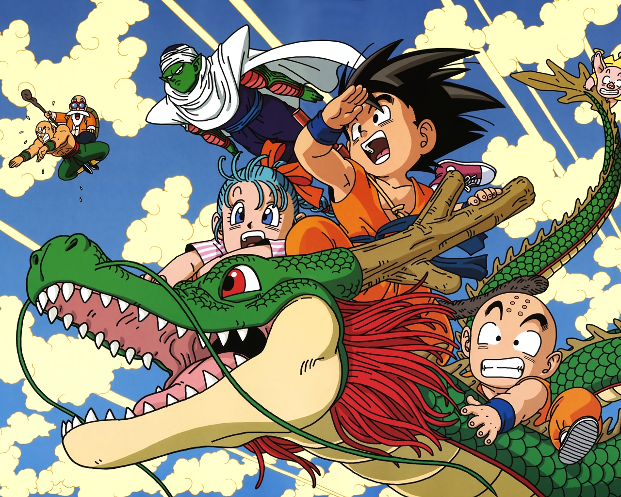Dragon Ball Z Characters Flying on Shenron