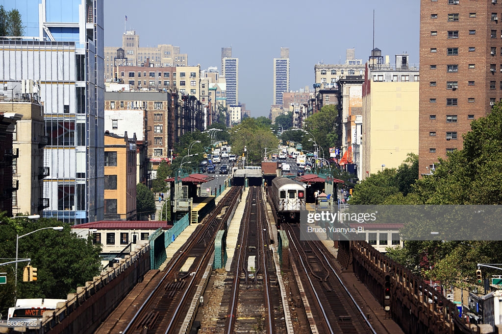 Subway Line No1 With Of Harlem In Background Stock Photo