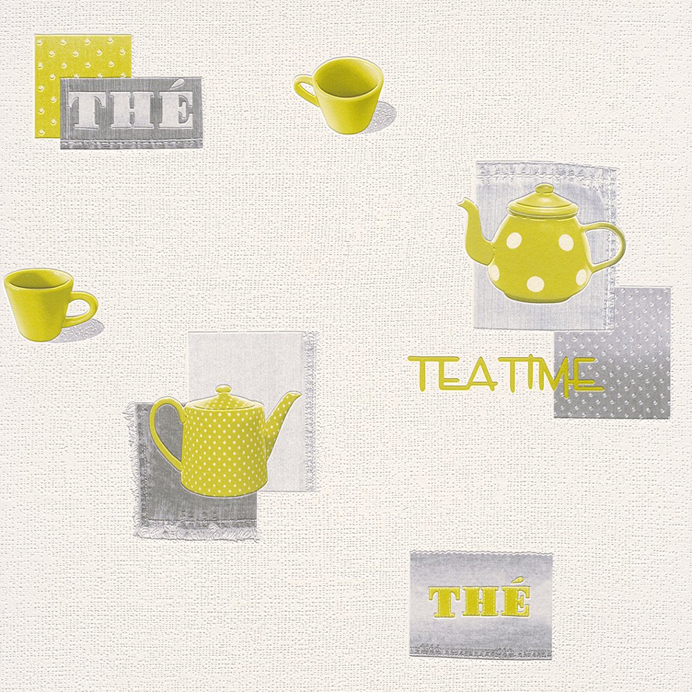 Home Wallpaper Rasch Teatime Teapot Coffee Cup Motif
