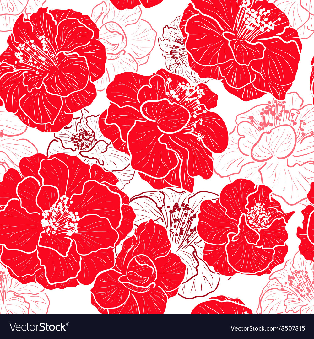 Seamless Red Floral Patterned Wallpaper Royalty Vector