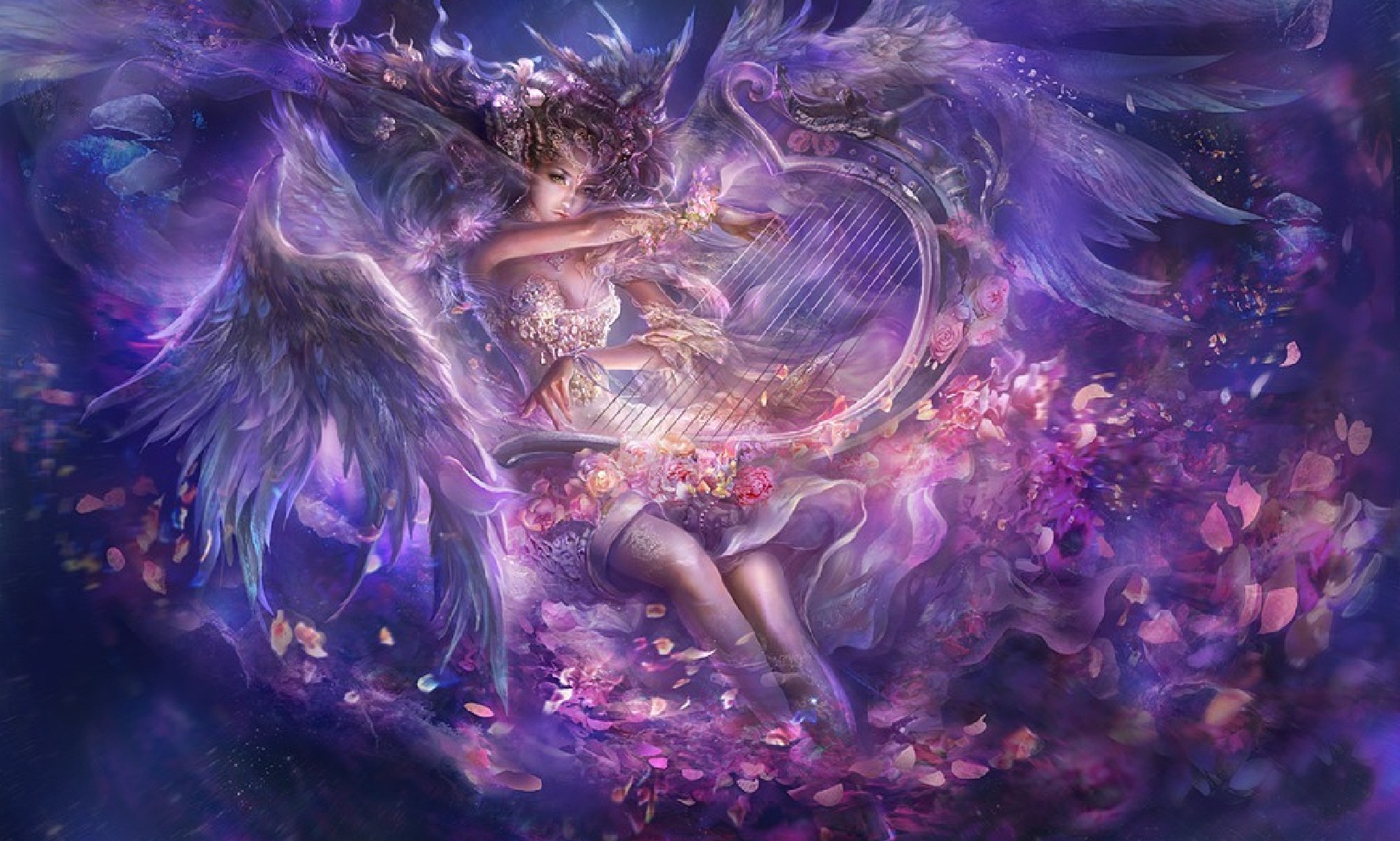 Angel Girl Beautiful Harp Sound Wallpaper