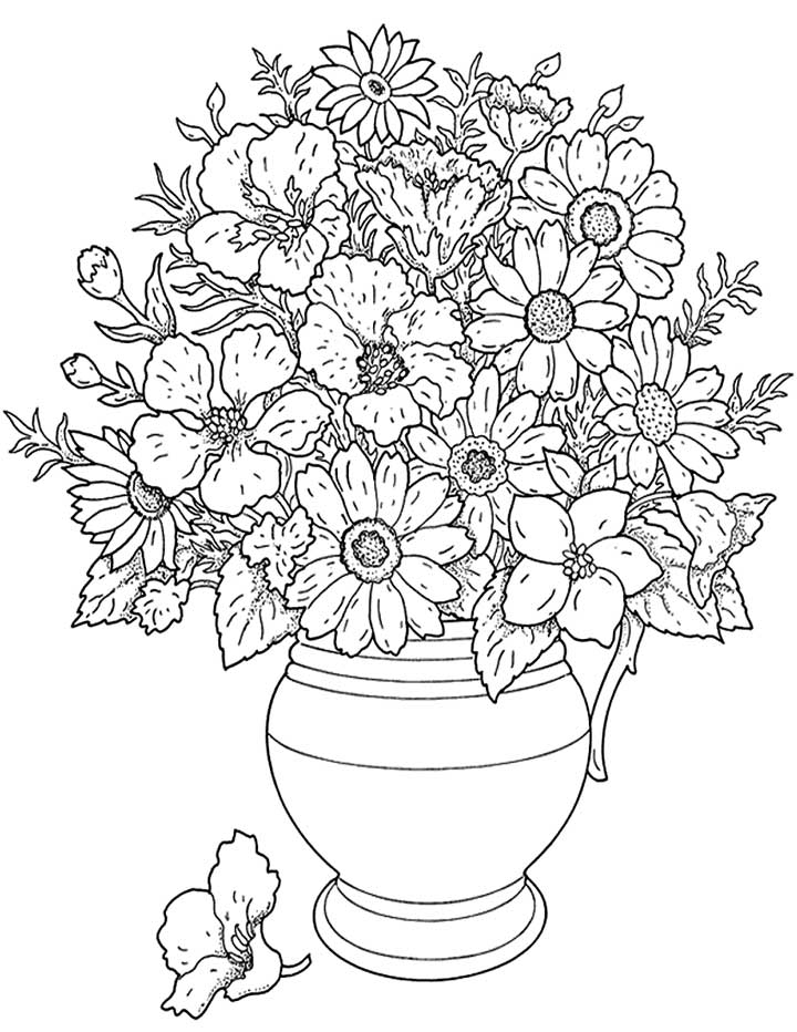 This Coloring Features A Large Pot Of Flowers Add Some Color To