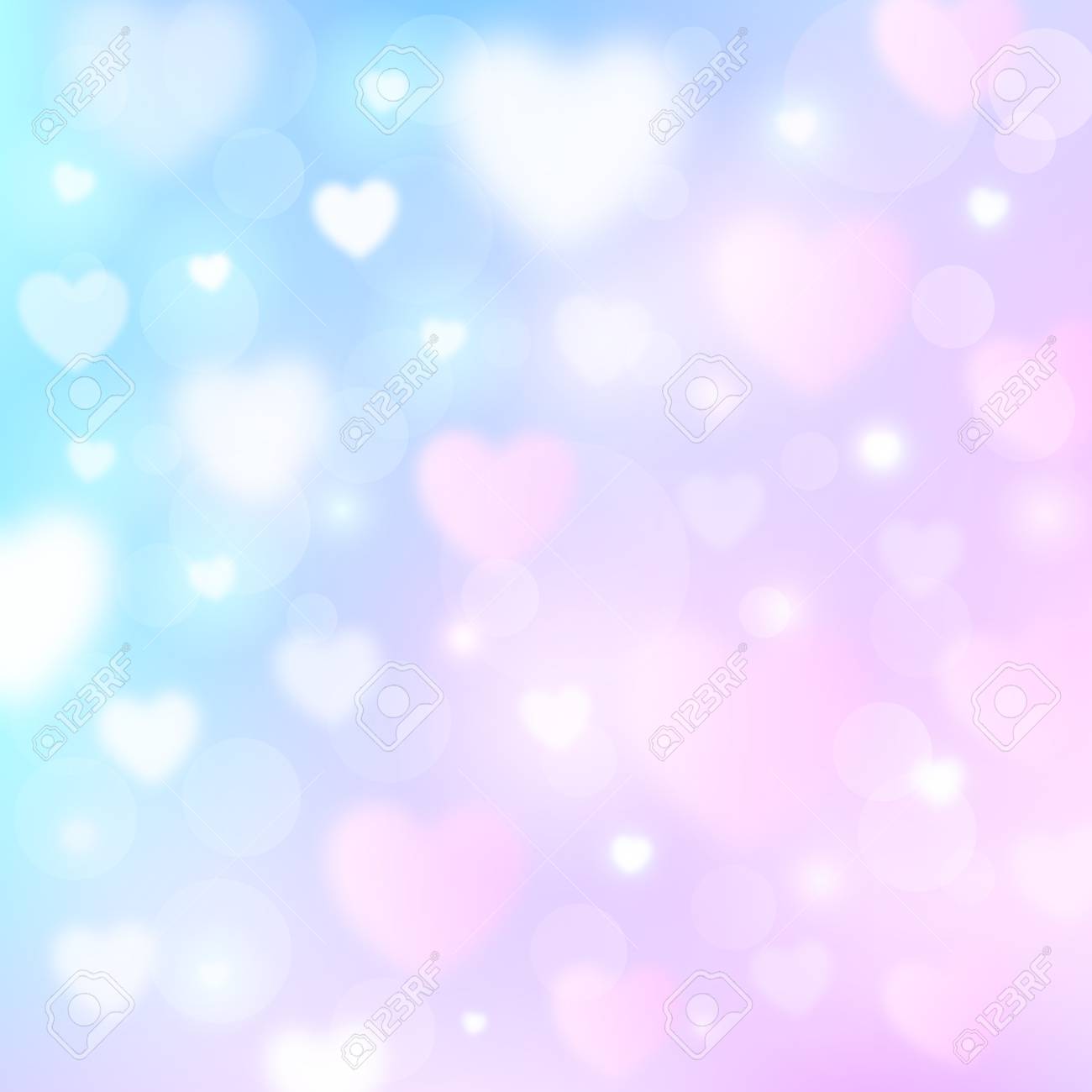 Abstract Romantic Background With Hearts And Bokeh Lights Airy